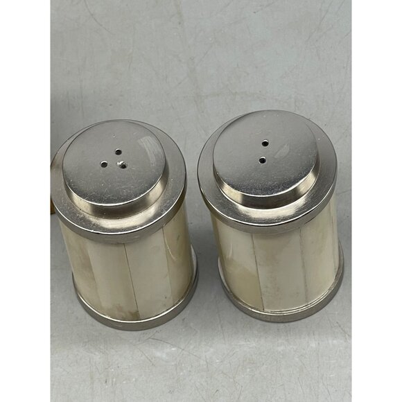 pottery barn tabletop bone inlay salt & pepper shakers set white silver READ NEW - Picture 3 of 5